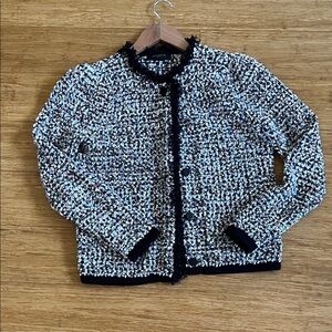 Chic Tweed cardigan Jacket with Black Trim